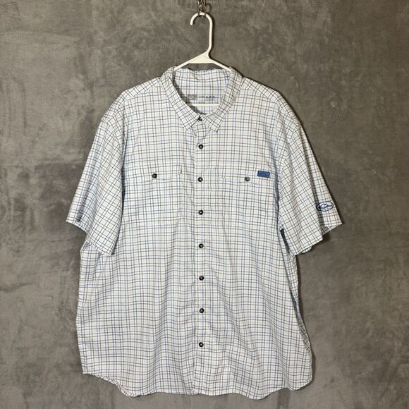 Drake Shirt Mens 2XL Check Vented Zip Pocket Fishing Camp Button-Up Blue Outdoor - Picture 1 of 10